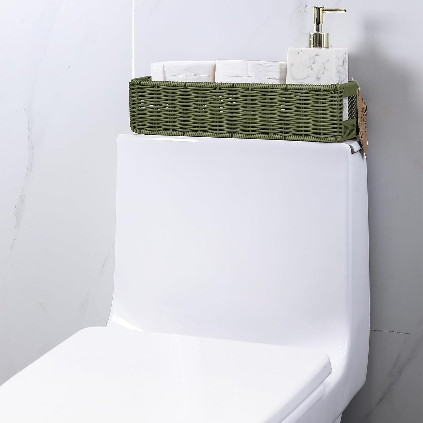 Regine Switzerland Wicker Storage Basket - Green Decorative Bin for Countertops & Shelves | Waterproof Toilet Paper Holder