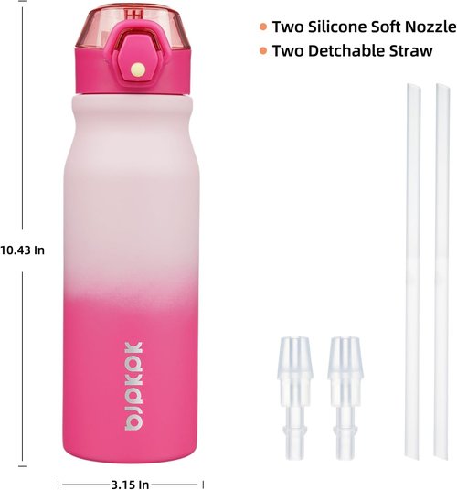 BJPKPK Insulated Water Bottle - 25oz Stainless Steel Thermal Flask with Straw & Carry Handle