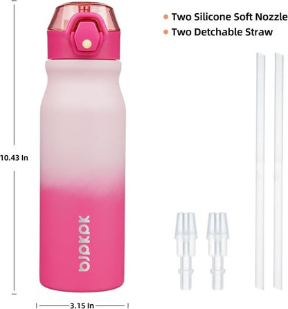 BJPKPK Insulated Water Bottle - 25oz Stainless Steel Thermal Flask with Straw & Carry Handle