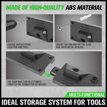 SWANLAKE Adjustable 64-Inch Wall-Mounted Tool Organizer - Plastic Storage System with Hooks, Black