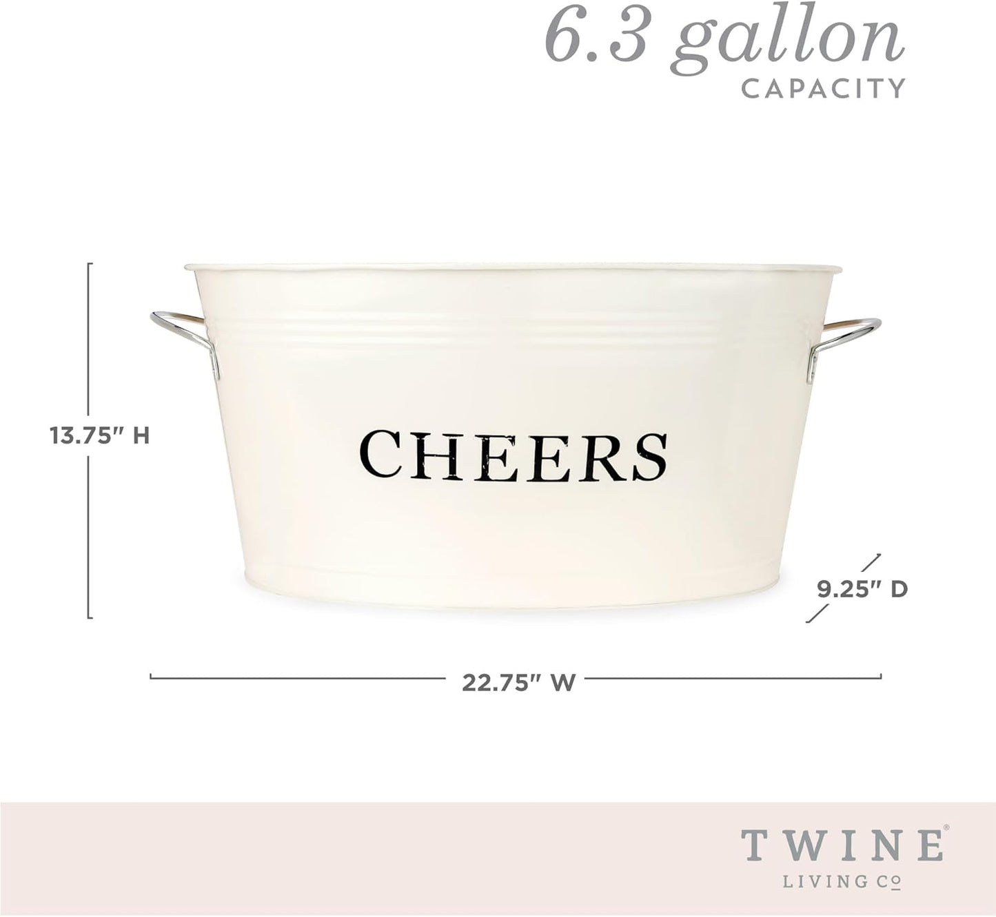Twine Cheers Beverage Tub, Galvanized Tubs for Entertaining, Drink Buckets for Parties, Large Ice Tub and Gift Basket, Beer Buckets, Cream, 6.3 Gallons Set of 1