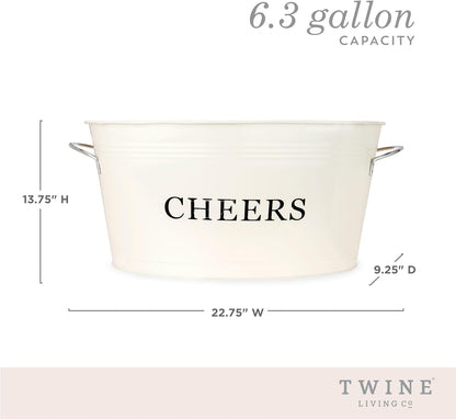 Twine Cheers Beverage Tub, Galvanized Tubs for Entertaining, Drink Buckets for Parties, Large Ice Tub and Gift Basket, Beer Buckets, Cream, 6.3 Gallons Set of 1