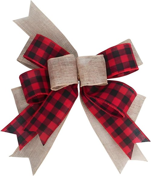 CREATCABIN Christmas Plaid Bow - 9.8 x 8.5 Inch Burlap Bowknot Ornament for Wreaths & Holiday Decor