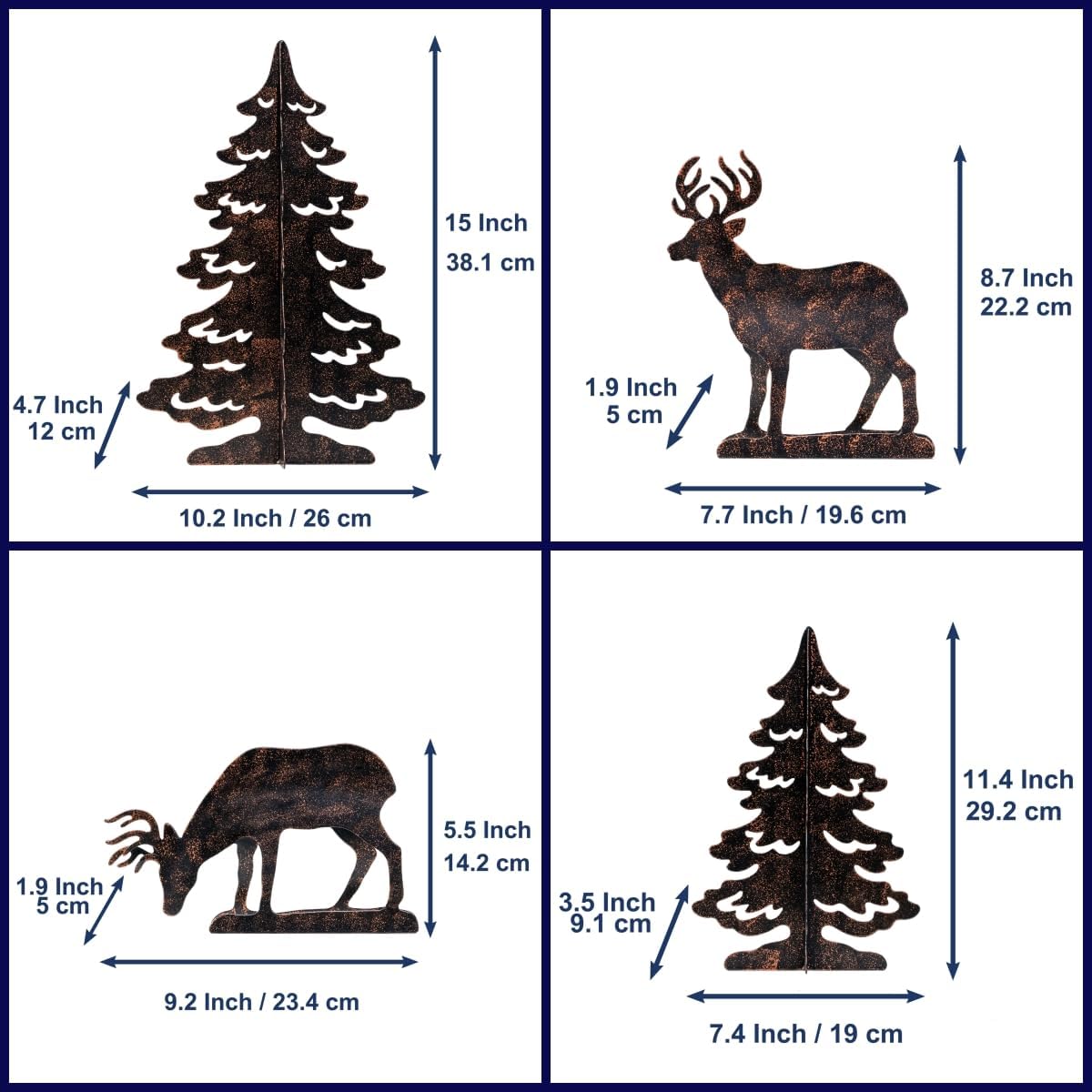 YULETIME 4-Piece Metal Christmas Reindeer & Tree Silhouette Set - Festive Holiday Tabletop Decor