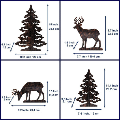 YULETIME 4-Piece Metal Christmas Reindeer & Tree Silhouette Set - Festive Holiday Tabletop Decor