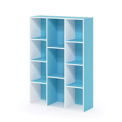 Furinno LUDER Book Shelf, 11-Cube Bookshelf, Reversible Bookcase, 9.4 x 29.1 x 41.7, Easy Assembly, for Living Room, Bedroom, Home Office, White/Light Blue