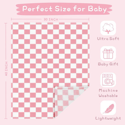 Yurhap Checkered Baby Blanket - Soft Pink Fleece for Girls & Boys | Lightweight 30''x40'' Comfort Blanket
