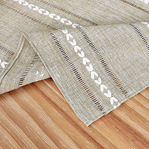 Farmhouse Embroidered Linen Texture Square Tablecloth 70x70 Inch Almond Buff