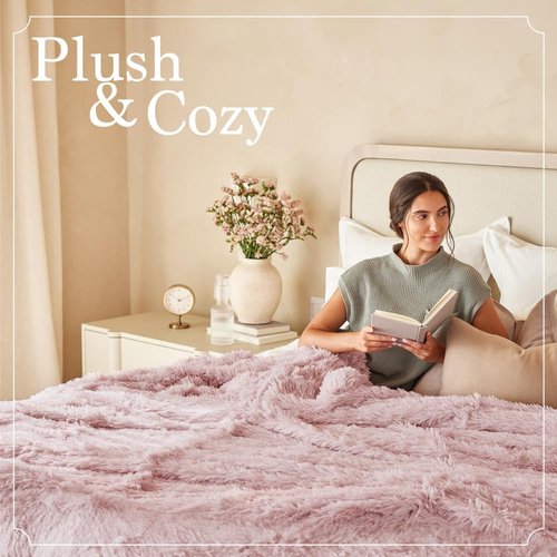 Connecticut Home Co Throw Blanket - Soft Fluffy Cozy Decor | 65x50 Cream Shag & Sherpa