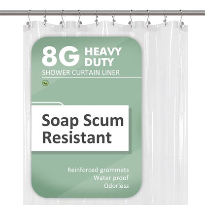 54x78 Inch Stall Shower Curtain/Liner 8G Heavy Duty Clear PEVA, 3 Bottom Magnets, Waterproof, PVC Free, Metal Grommets
