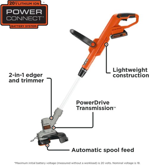 BLACK+DECKER 20V MAX Cordless String Trimmer & Edger - 2-in-1 with Auto Spool Feed, 12-Inch Steel Deck