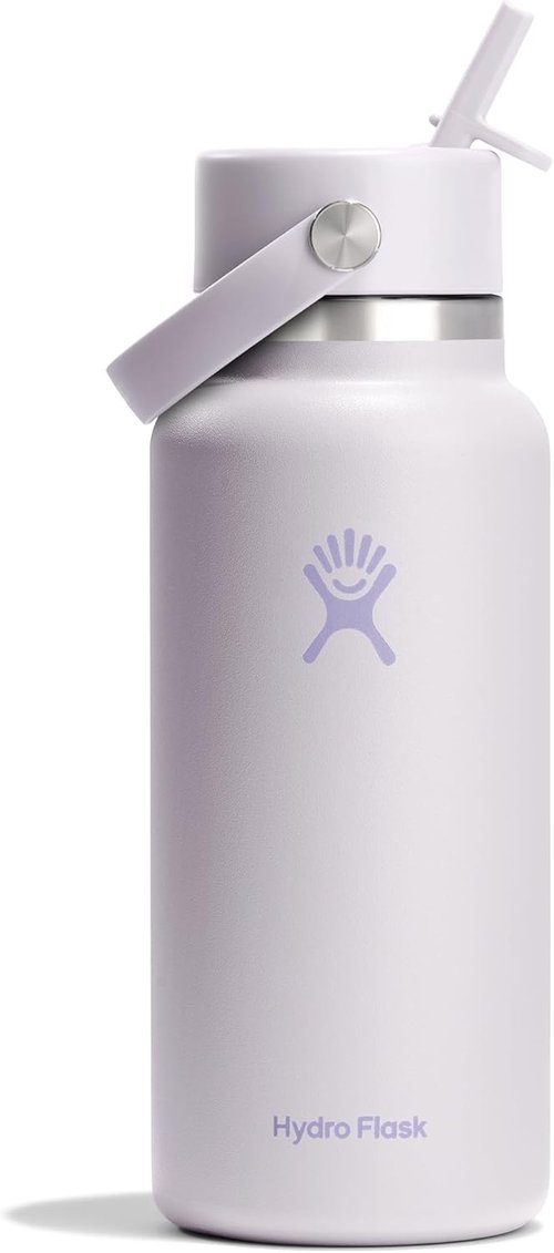Hydro Flask Water Bottle - Insulated Stainless Steel - 32 Oz Wide Mouth with Flex Straw Lid in Sea Cloud Pink