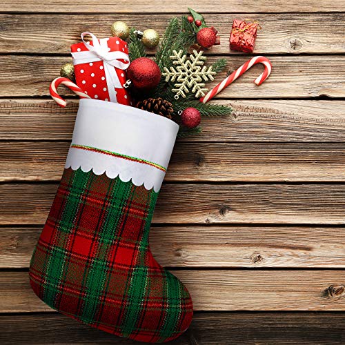 Christmas Stockings Set with Red and Green Plaid Pattern - 12 Pack Holiday Decor