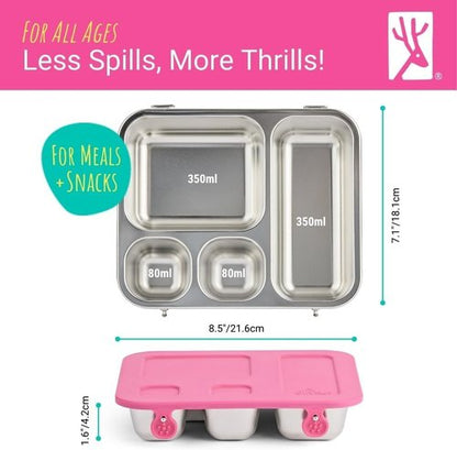Elk and Friends Kids Stainless Steel Bento Box - Leak-Proof Toddler Lunch Container | 4 Compartments | Dishwasher Safe