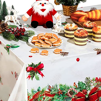 Tiamon 6 Pieces Christmas Plastic Tablecloths Disposable Holiday Coverings - Extra Large