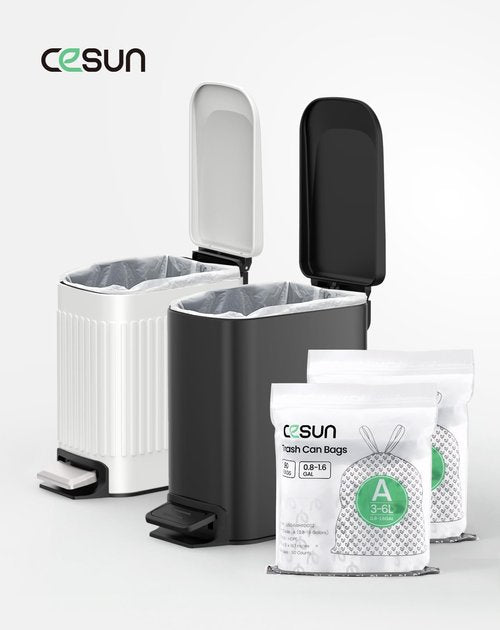 Cesun Code A Drawstring Trash Bags 90 Count, Pre Cut 1.6 Gallon / 6 Liter Small Bathroom Trash Can Liners, White
