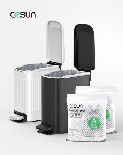 Cesun Code A Drawstring Trash Bags 90 Count, Pre Cut 1.6 Gallon / 6 Liter Small Bathroom Trash Can Liners, White