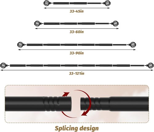 GXOACKJ Adjustable Curtain Rods - Black 5/8 Inch Drapery Rods for Windows 33 to 60 Inches | Elegant Twisted Cage Finials