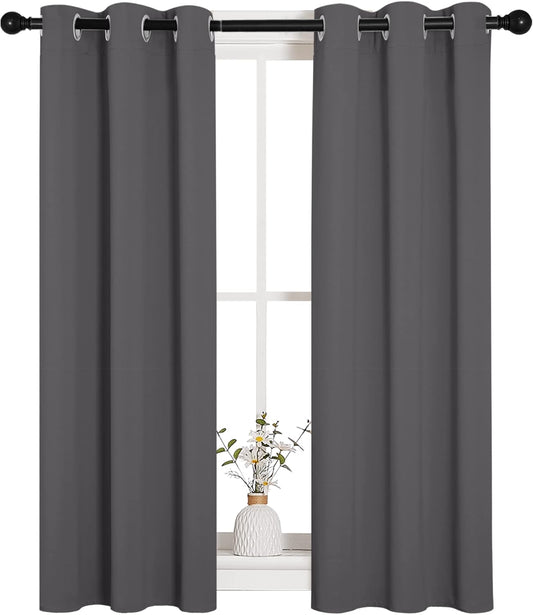 NICETOWN Grey Blackout Curtain Panels - Thermal Insulated Grommet Top Drapes (2 Panels, 29" x 45")