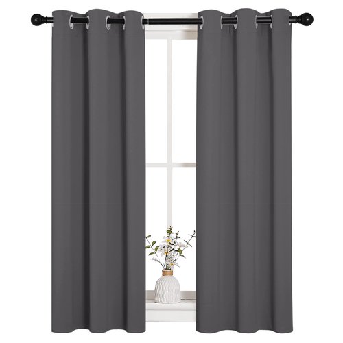 NICETOWN Grey Blackout Curtain Panels for Bedroom, Thermal Insulated Grommet Top Blackout Draperies and Drapes (2 Panels, W29 x L45 inches, Grey)