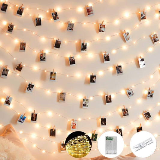 Photo Clip String Lights - 32.8Ft 100 LED Fairy Lights with 50 Clear Clips for Dorm & Wedding Décor