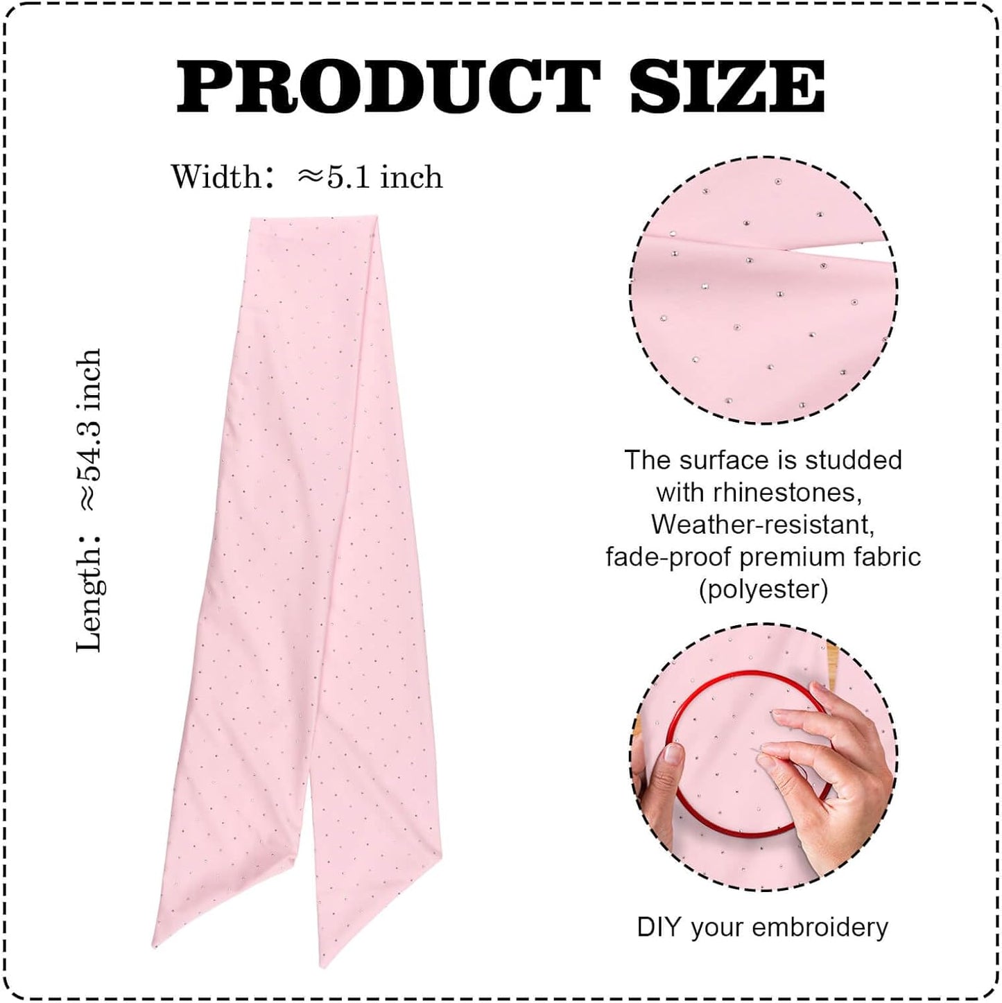 YKW Pink Rhinestone Wreath Sash - Sparkling 54x5 Inch Ribbon for Baby Shower & Wedding Decor