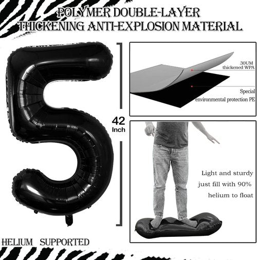 GOER 50th Birthday Balloons - 42 Inch Jumbo Black Foil Helium Decorations for Anniversary Celebrations