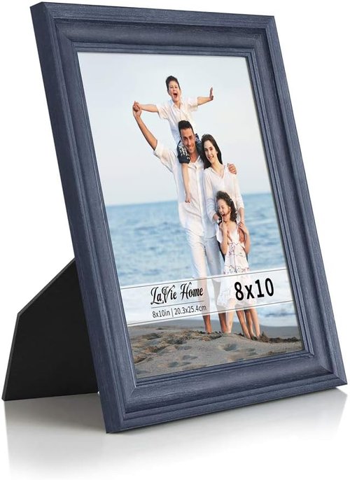LaVie Home 8x10 Rustic Picture Frame - Tempered Glass for Wall Mount & Tabletop Display - Blue