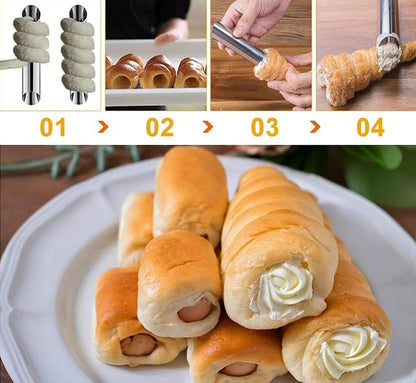 Skiennix 12-Piece Stainless Steel Cream Horn Molds - Non-Stick Baking Cones for Pastries & Croissants