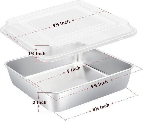 E-far 9 Inch Square Cake Pan Set - Non-Toxic Stainless Steel Bakeware with Lids | Easy Clean & Dishwasher Safe, 4 Pieces