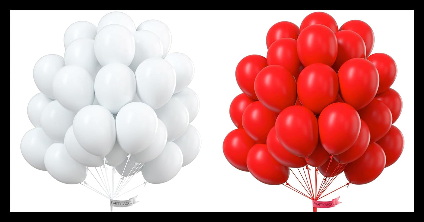 PartyWoo White & Red Balloons - 100 Pack for Festive Celebrations | Perfect for Parties & Events