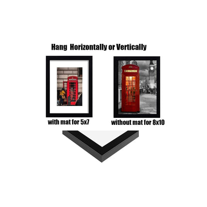 PWTAKO 8x10 Picture Frame Set of 6, Display Pictures 5x7 with Mat or 8x10 Without Mat for Wall Mounting or Table Top Display,Black