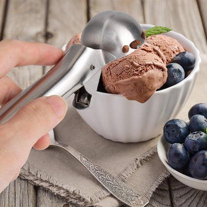 Skiennix Premium Ice Cream Scoop - Heavy Duty Stainless Steel with Trigger | Dishwasher Safe, Medium Silver