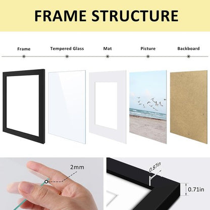 Frametory 11x14 Picture Frame - Display 8x10 Photos with Mat or 11x14 Without Mat, Shatter-Resistant Glass, Black