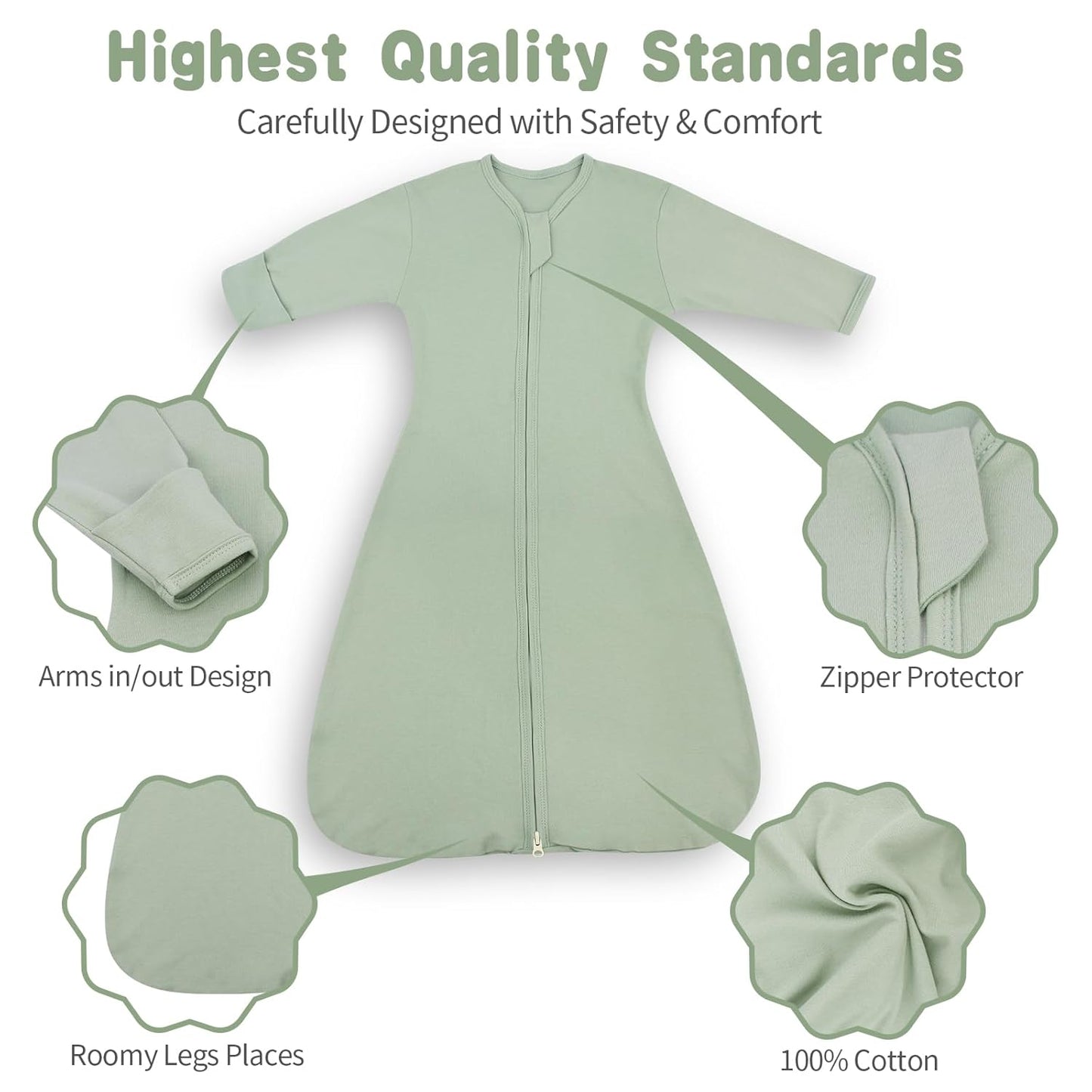 **Transition Swaddle | Baby Sleep Sack 0-3 Months - Arms Up Design with Mitten Cuffs, 2-Pack, 100% Cotton**