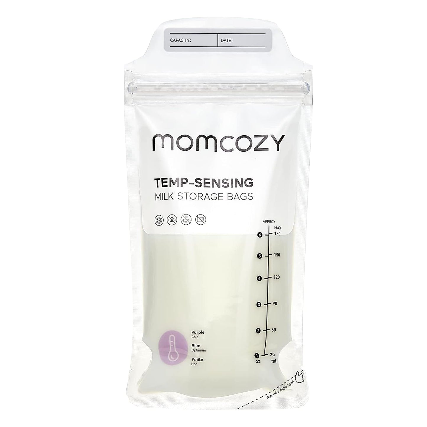 Momcozy Breastmilk Storage Bags - Temp-Sensing, No-Leak Design | 6 Ounce, 120 Count Pouches