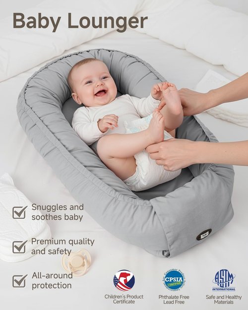 Baby Lounger - Adjustable Infant Lounger for Newborns 0-24 Months | Soft & Breathable Grey Tummy Time Lounger