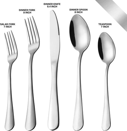 Regine Switzerland 40-Piece Stainless Steel Silverware Set - Service for 8 | Dishwasher Safe, Mirror Polished