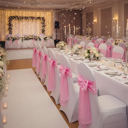 Skiennix Satin Chair Sashes - Elegant Tie Back Bows for Wedding & Party Decor | Light Pink (10 Pack)
