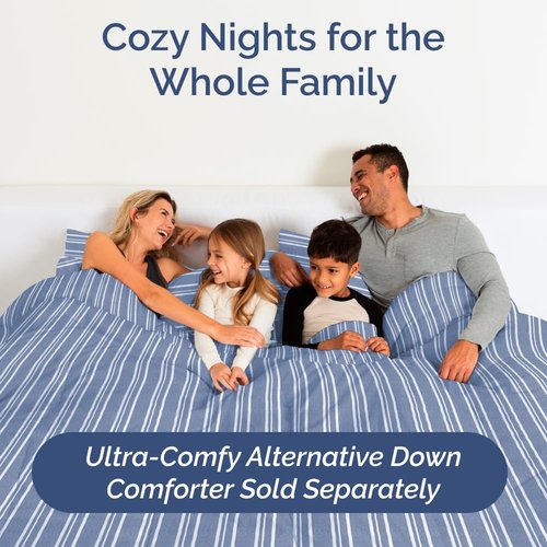 Full XL Bed Sheet - 4 Piece Full XL Bed Sheets Set - Soft, Breathable & Cooling - Hotel Luxury Bedding for Women, Men, Kids, Teens, Boys & Girls - Deep Pockets, Fade and Wrinkle Free - Blue Stripes