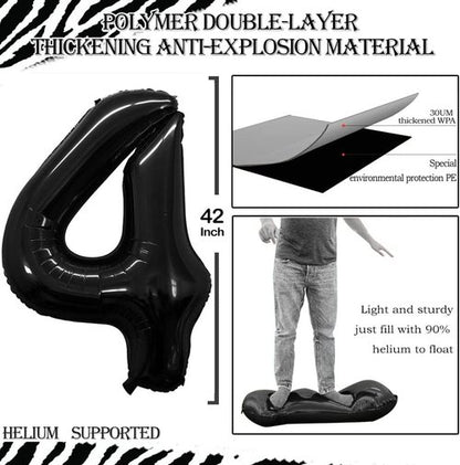 GOER Jumbo 14 Inch Number Balloons - 42 Inch Black Foil Helium Birthday Party Decorations