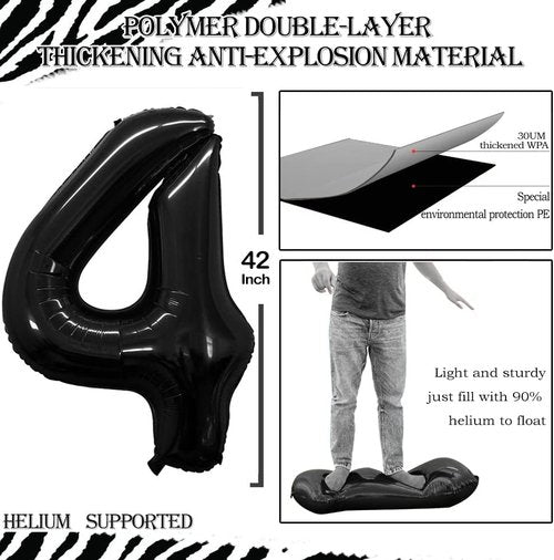 GOER Jumbo 14 Inch Number Balloons - 42 Inch Black Foil Helium Decorations for 14th Birthday Party