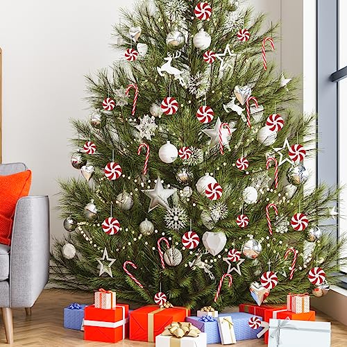 Christmas Candy Cane Ornaments Set - Red and White Holiday Tree Decorations