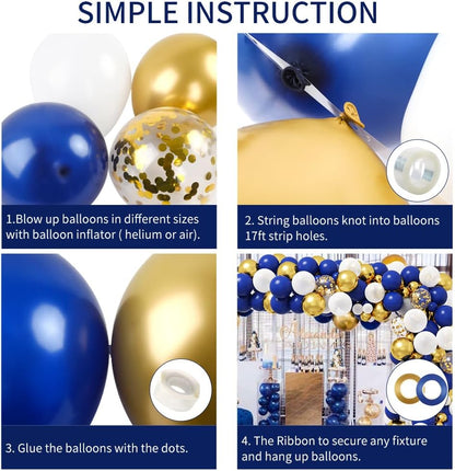 RUBFAC Royal Blue & Gold Balloon Garland Arch Kit - 142pcs for Graduation & Birthday Parties