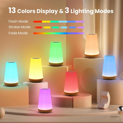 THAUSDAS Dimmable Touch Lamp - Portable Night Light with 5 Brightness Levels & 13 RGB Colors