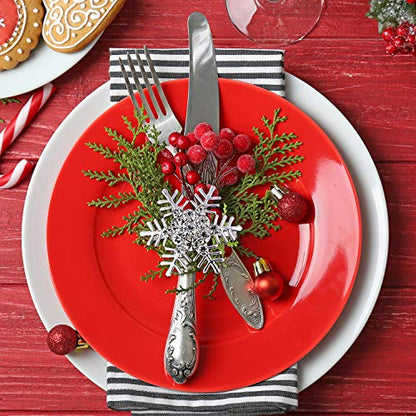 Silver Christmas Napkin Ring Set with Trees Elk Snowflake - 12 Pieces