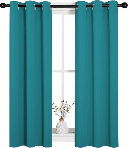 NICETOWN Room Darkening Curtains - Thermal Insulated Grommet Blackout Panels, Peacock Teal, 40" Length, 2 Pieces