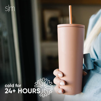 Simple Modern Insulated Tumbler - 24oz Reusable Stainless Steel Travel Mug with Lid & Straw | Black Leopard