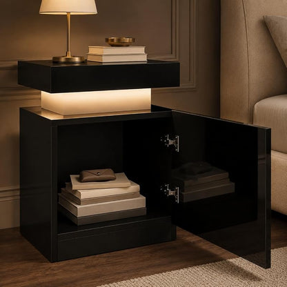 Nightstand Set of 2 with RGB LED Lights, Black – 17.7 inch Variation
