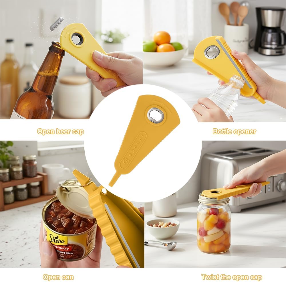 Mutil Jar Opener - Easy Grip Can & Bottle Opener for Seniors with Arthritis - Yellow